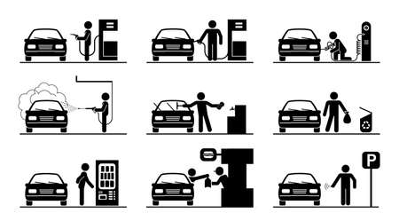 Very useful and usable set of icons for gas station and other services on the road. Collection of premium quality pictograms for gas station.のイラスト素材