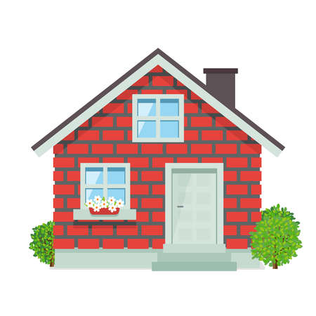 Colorful Flat illustrations of house icon isolated on white background. Residential House exterior vector illustration.のイラスト素材