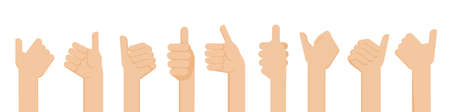 Flat design illustration of hands showing thumb up. Vector illustration of hands showing positive mood.のイラスト素材