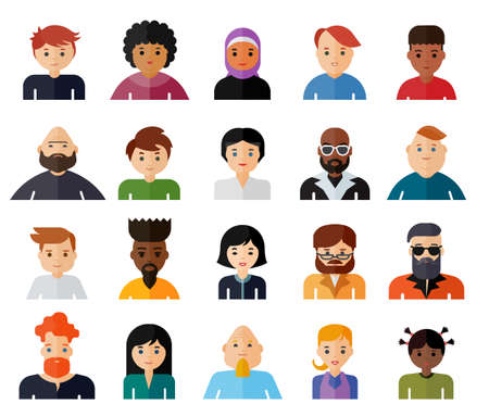 Set of people avatar flat design icons. Collection of avatars related to various types of people face. のイラスト素材