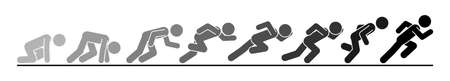 Start of the race. Pictogram vector illustration of running men in motion. People runner race, training to marathon and jogging.のイラスト素材