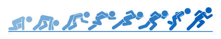 Start of the race. Pictogram vector illustration of running men in motion. People runner race, training to marathon and jogging.のイラスト素材