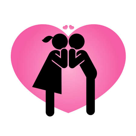 Pictogram representing a couple in love. A sign and symbol of romantic kisses and Valentines.のイラスト素材