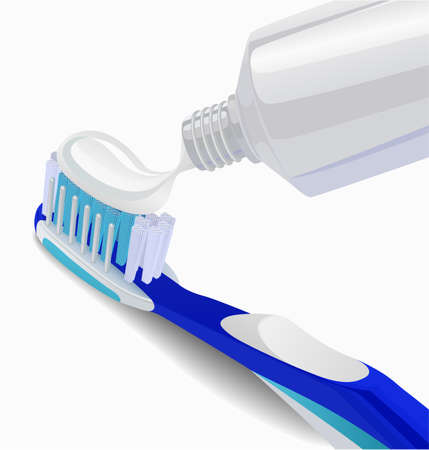 Realistic vector illustration of toothbrush and toothpaste Isolated on white background. Squeezing toothpaste onto toothbrush.のイラスト素材