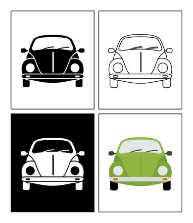 Classic car symbol presented as pictogram, black and white, line icons and flat icons. Set of transportation icons.のイラスト素材