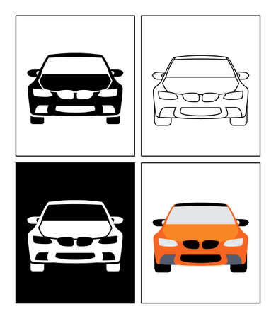 Car symbol presented as pictogram, black and white, line icons and flat icons. Set of transportation icons.のイラスト素材