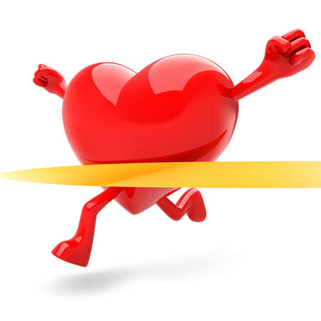 3d red heart vector illustration. Heart shaped mascot running and winning the race.のイラスト素材