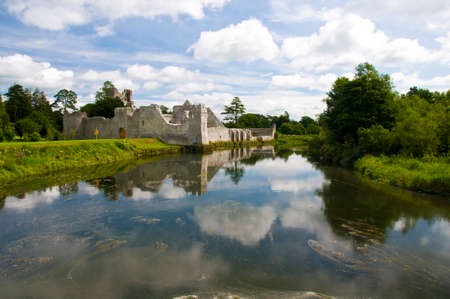 ADARE, IRELAND - JULY 26, 2008 : Image of the Desmond Castle ruins in Adare. Image taken from the bridge over the river. This is a very nice image.のeditorial素材