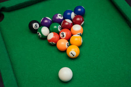 American billiards pool on a green table background