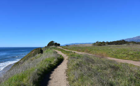 Hiking path along the top of the bluff at Ellwood Beach.