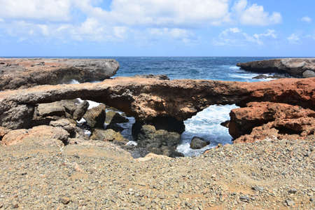 Coastal landscape of the Three Bridges in Aruba の写真素材