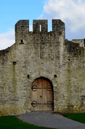 Wood front doors to Desmond Castle in Limerick Ireland.