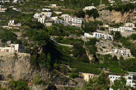 Italy's Amalfi Coast with terraced homes on the cliffs.の写真素材