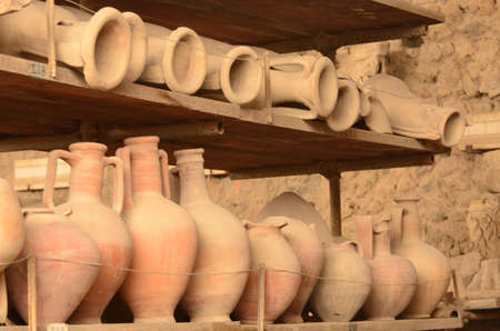 Beautiful ancient pottery in the city of Pompeii