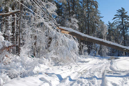 Large storm damage caused by a winter blizzard that went through Massachusettsの写真素材
