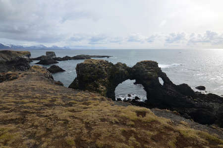 Beautiful wild lava rock formation along the coast of Iceland.の写真素材