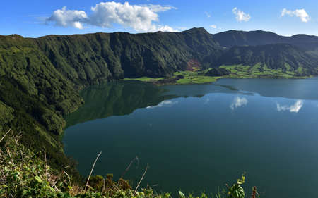 Amazing look the blue lake of Sete Cidades in the Azores.の写真素材