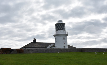 Grass field in front of St Bees Lighthouse in Cumbria England.の写真素材