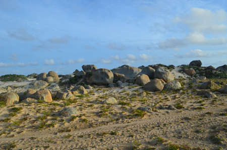 Large tumbled stones made of limestone on the Aruban North Shore.