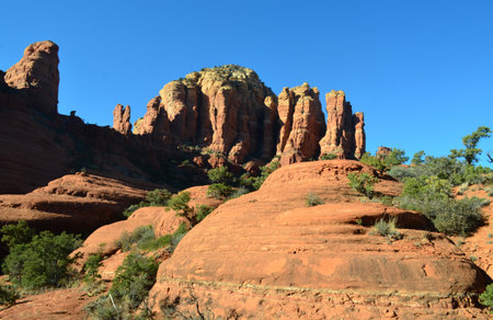 Sandstone bell shaped red rock in beautiful scenic Sedona Arizona.の写真素材