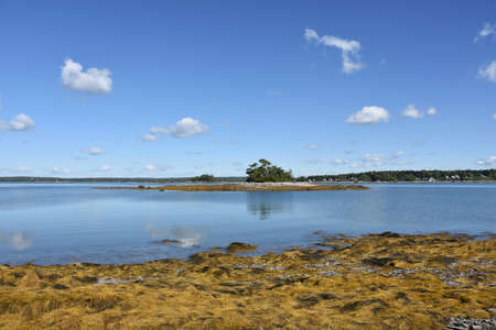 Beautiful scenic view of Casco Bay in coastal Maine in the summertime.の写真素材