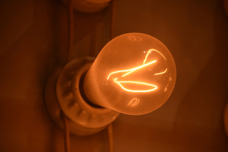 Electrical current flowing through a filament in an old style lightbulb.