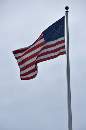 Flag Stars and Stripes Blowing in the Wind on a Flag Pole