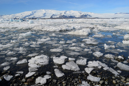 Beautiful view of icebergs and ice flow in the summer time.