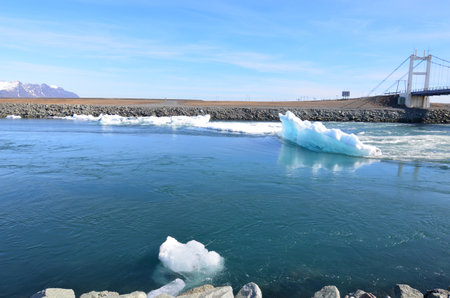 Remote Jokulsarlon lagoon in the south of Iceland in the summer.