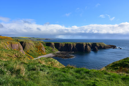 Sensational blue skies over sea cliffs in the Scottish Highlands.の写真素材