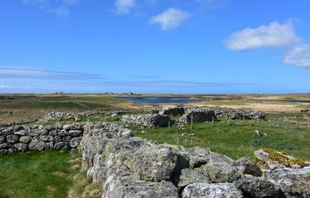 Scottish stone ruins indicating the birthplace of Flora MacDonald on South Uist.の写真素材