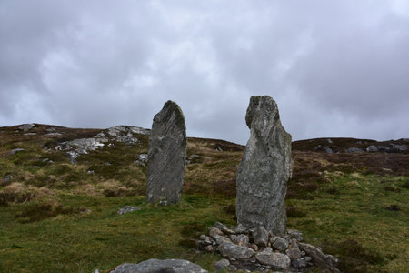 Large pair of monolithic standing stones on the Isle of Lewis.の写真素材