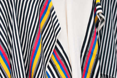 Detail of a traditional poncho, Colombiaの写真素材