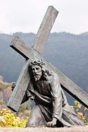 Bronze sculpture of Jesus carrying the cross, Monserrate  Bogota, Colombia 