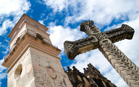 Stone cross outside of Iglesia de la Merced in Granada, Nicaragua  Central America の写真素材