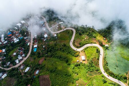 aerial view of phu tub berk curve roadの写真素材