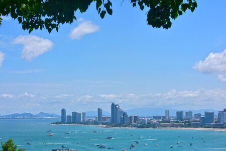 Look from the high, see the city in the city that is full of tall buildings and the sea. Beautiful, comfortable viewの写真素材