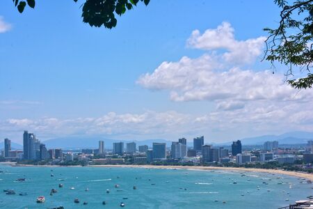 Look from the high, see the city in the city that is full of tall buildings and the sea. Beautiful, comfortable viewの写真素材
