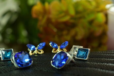 Earrings Set with beautiful blue gemstoneの写真素材