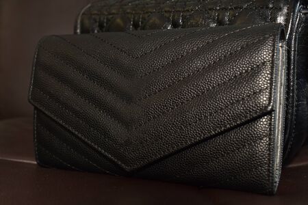 Shoulder bag It is a black leather that looks luxurious and beautiful.の写真素材