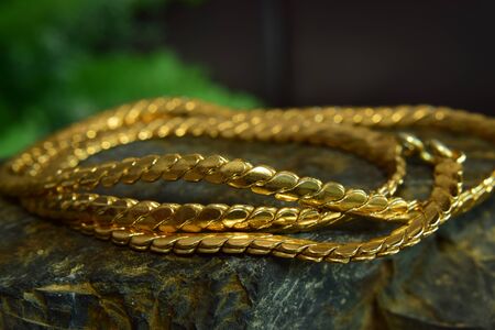 Gold necklace It is a beautiful gold necklace in a unique style, luxuriousの写真素材