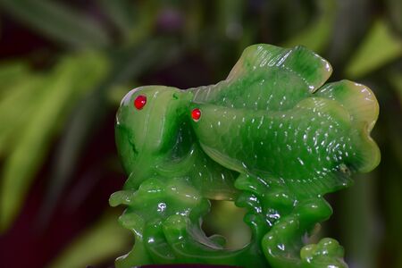 jade Is a jade carving of two beautiful fishesの写真素材