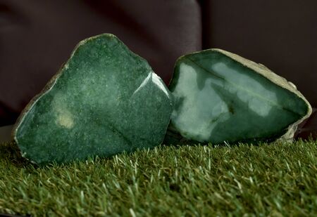 Jade is a real natural jade, lumps on a beautiful natural background.の写真素材