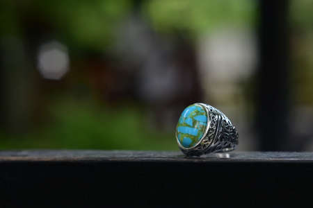 Silver ring with blue turquoise