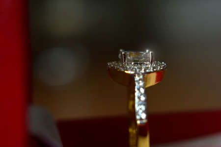 Wedding ring in gold decorated with diamonds.の写真素材