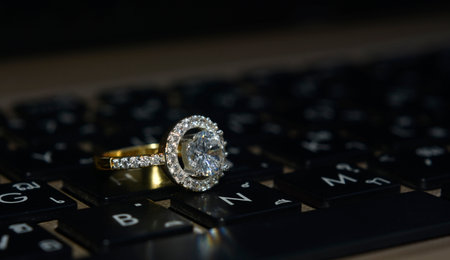Wedding ring is a gold ring decorated with diamonds.の写真素材
