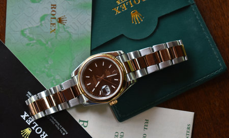Rolex watches are expensive luxury wristwatches. Picture taken 6 December 2022 in Rayong, Thailand.のeditorial素材