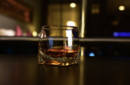 A glass of liquor lies on the floor.の素材