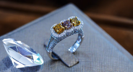 Diamond ring decorated with multi-colored gems