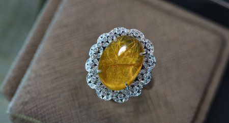 Diamond ring decorated with multi-colored gemsの写真素材